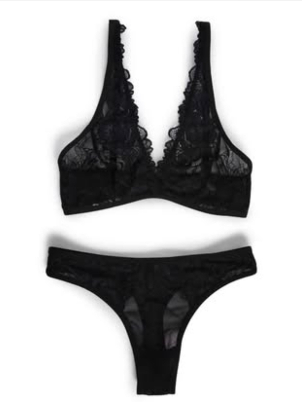 Widow Lace Plunge Bralette and Thong Set - Black By Dolls Kill